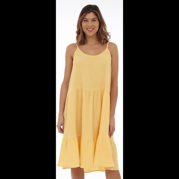 🌟Yellow Tiered Bubble Gauze Dress - Picture 1 of 4